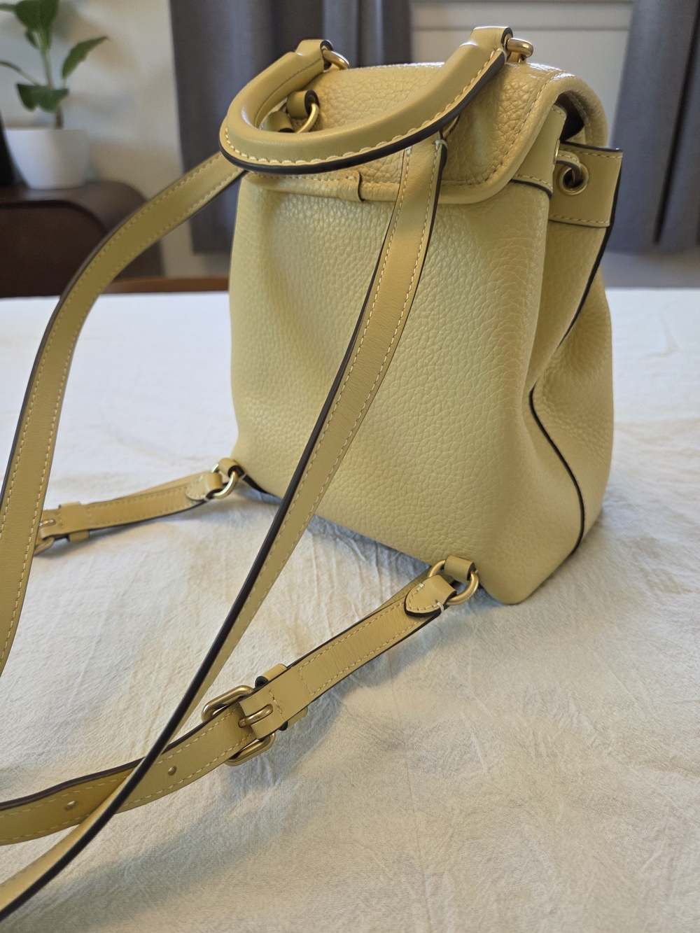 Coach Riya 21 Pebbled Leather Mini Backpack, Hay/Pale Yellow, Like New - Picture 2 of 13